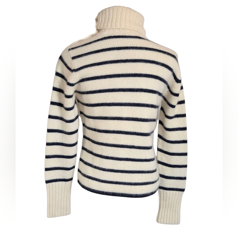 Striped Turtleneck Soft Sweater - Navy and Cream - Picture 4 of 5